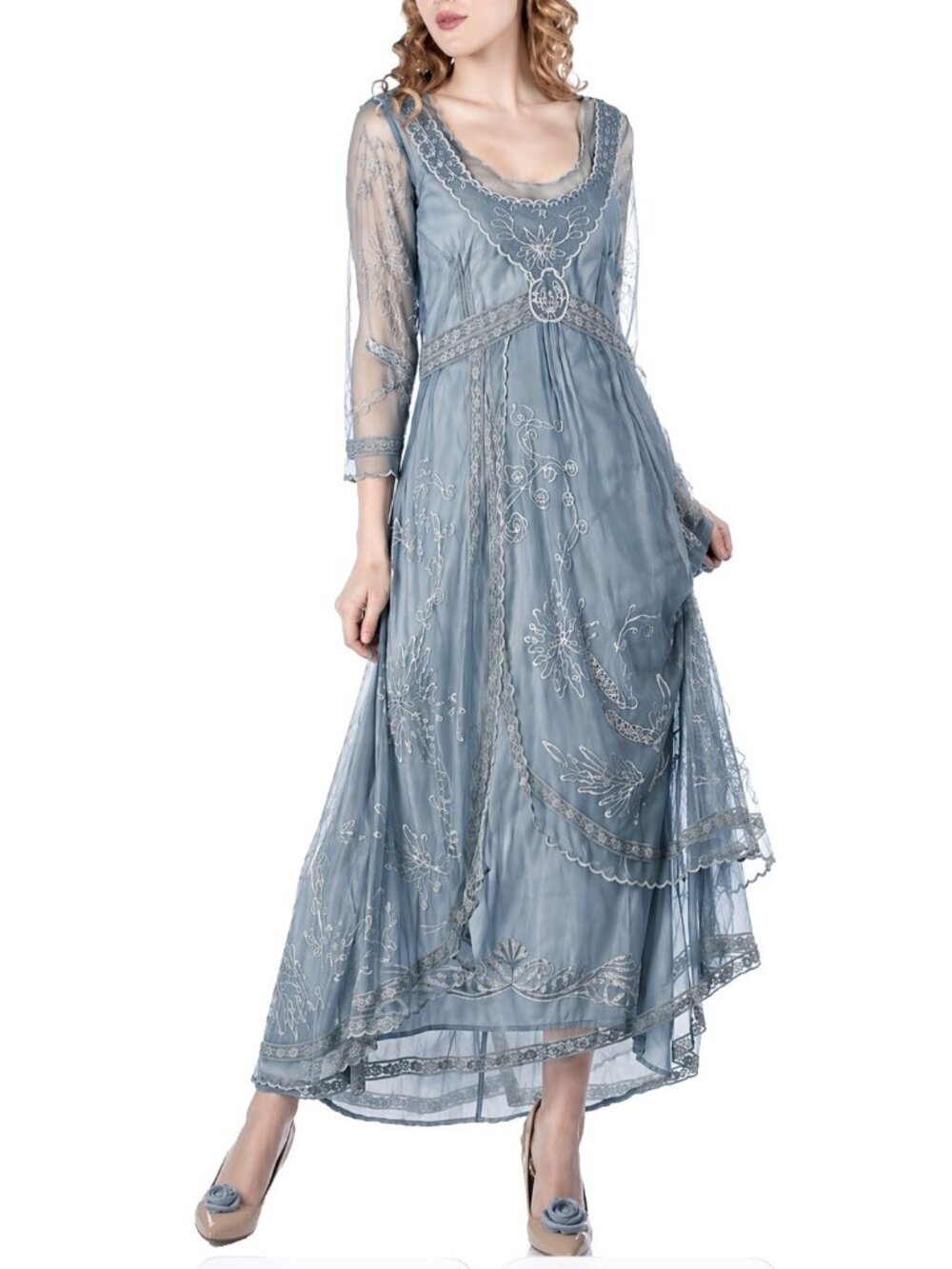 Nataya DT Abbey Bridgerton Sheer Boho Overlay MIDI Romantic Cottagecore Dress M